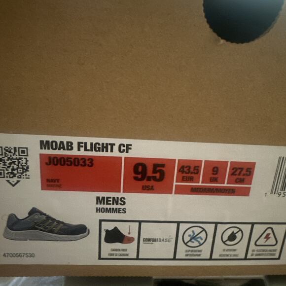Merrell J005583 Mens Moab Flight CarbonFiber Industrial Shoe Retail $109 9.5 Siz